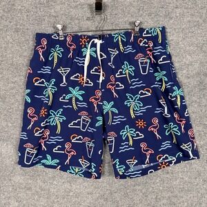 Chubbies Mens Sz 2XL Swim Trunks Navy Neon Mesh Lined Drawstring Beach Tropical